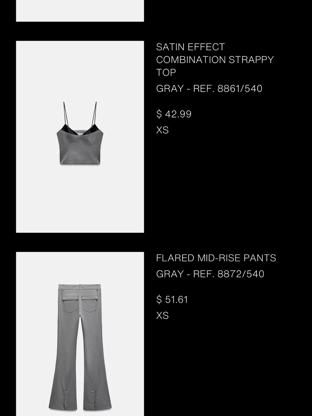 Zara Gray Flared Mid-Rise Pants + Top (set)